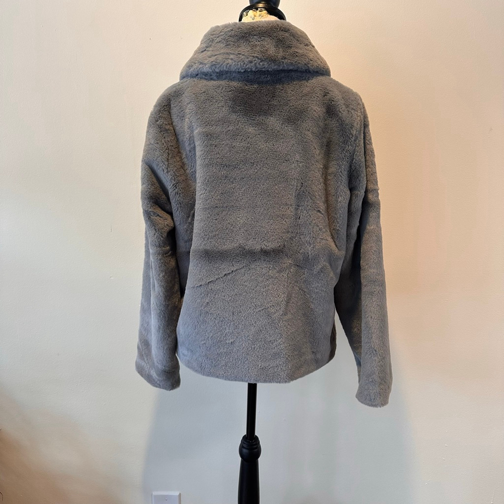 Fat Face (UK) Silver-Grey Faux Fur Jacket | Y2K Minimal Luxe Coat | US 8/ UK 12 - Picture 4 of 13
